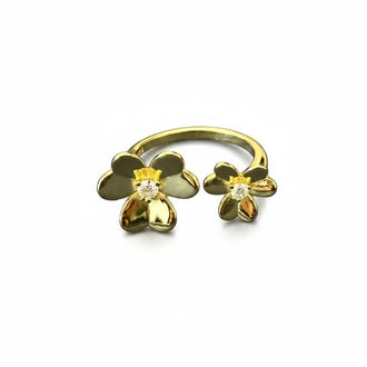 Anillo con bano de oro con dos Flores, Talla 7,8, Plata .925