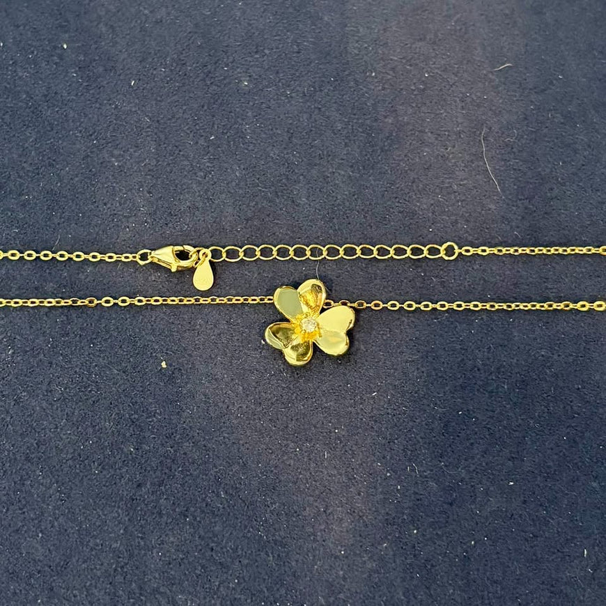 Collar Con una Flor 45cm, Color Dorado o Plateado, Plata .925