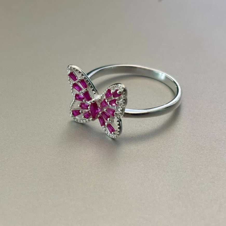 Anillo Mariposa Zirconia Rosa Talla 5,10