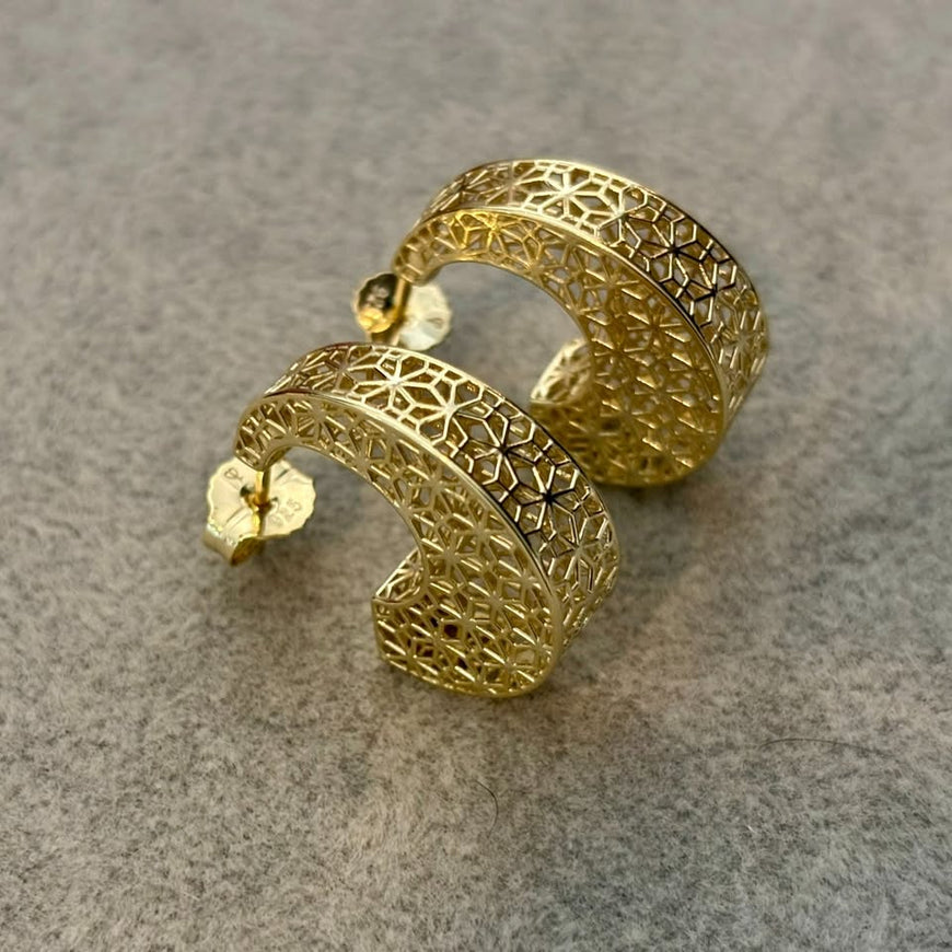 Arracada Filigrana 3D con bano de oro, Plata .925