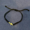 Pulsera Hilo Ajustable con dije de cruz, Color Negro o Rojo, Oro 10k