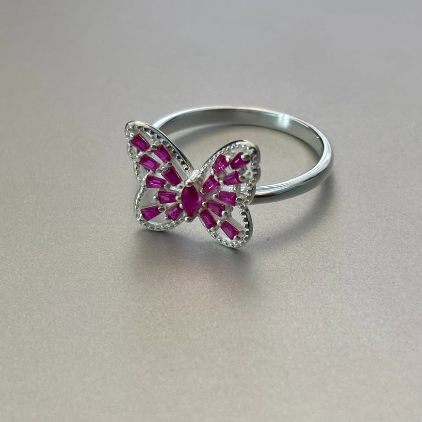 Anillo Mariposa Zirconia Rosa Talla 5,10