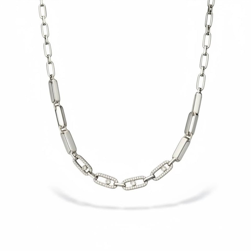Collar con circonias 42cm, Color oro o plateado, Plata .925