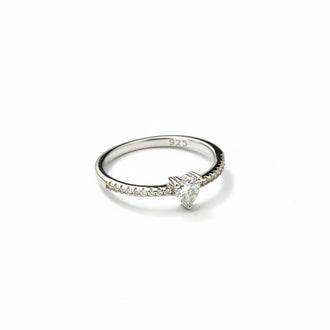 Anillo Solitario con circonia de corazon, Talla 6,7,8,9, Con bano de rodio, Plata .925