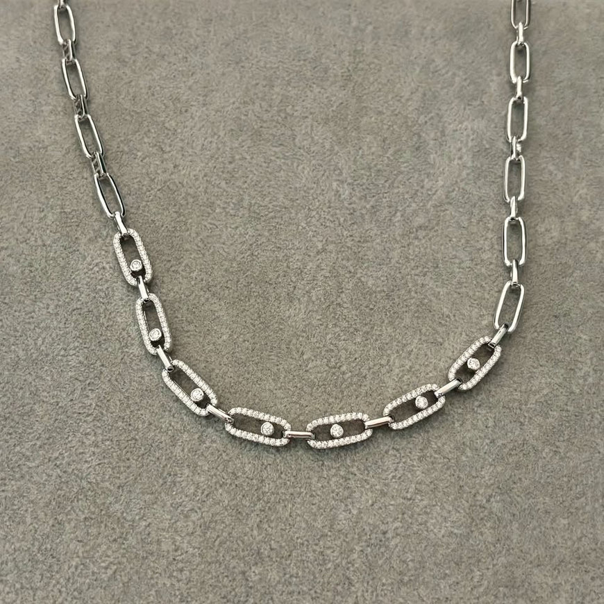 Collar con circonias 42cm, Color oro o plateado, Plata .925