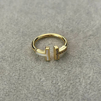 Anillo con perla ajustable, Talla 7,8, con bano de oro, Plata .925