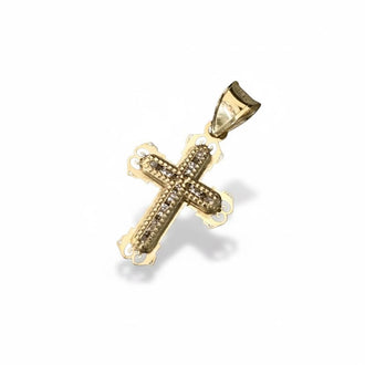 Dije de cruz con canal de circonia y detalles calados, Oro 10k