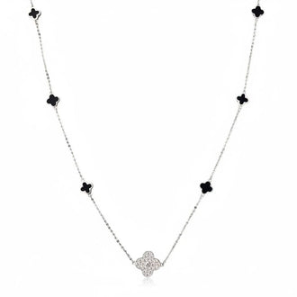 Collar de Onix, con Flor de circonias, Plata .925