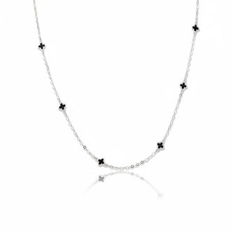 Collar de Flor Onix mini, Plata .925