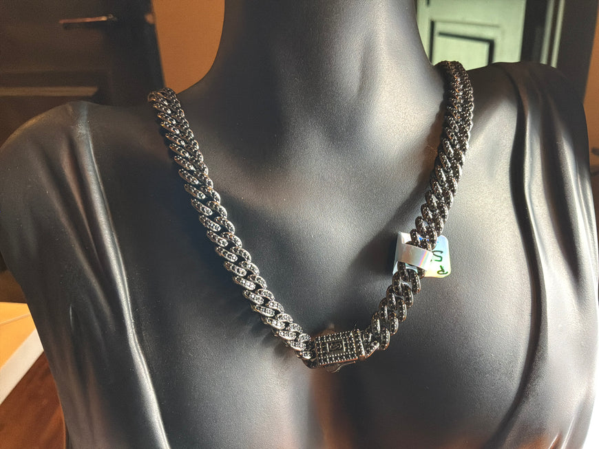 Black Monaco Chain Silver .925 Collar Monaco Negro Plata .925