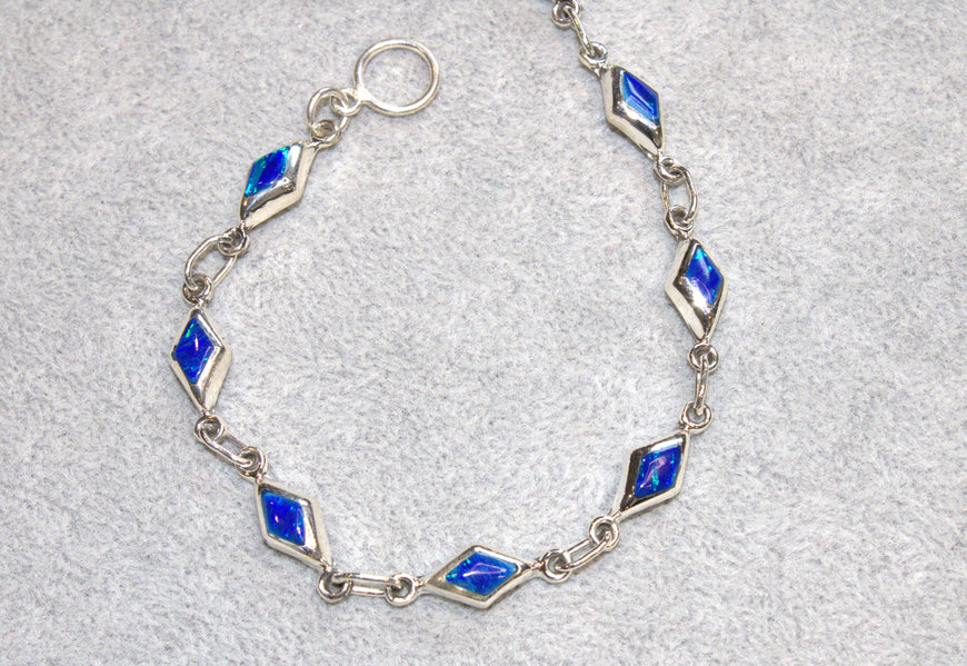 Pulsera de piedra natural opal azul, Plata.925