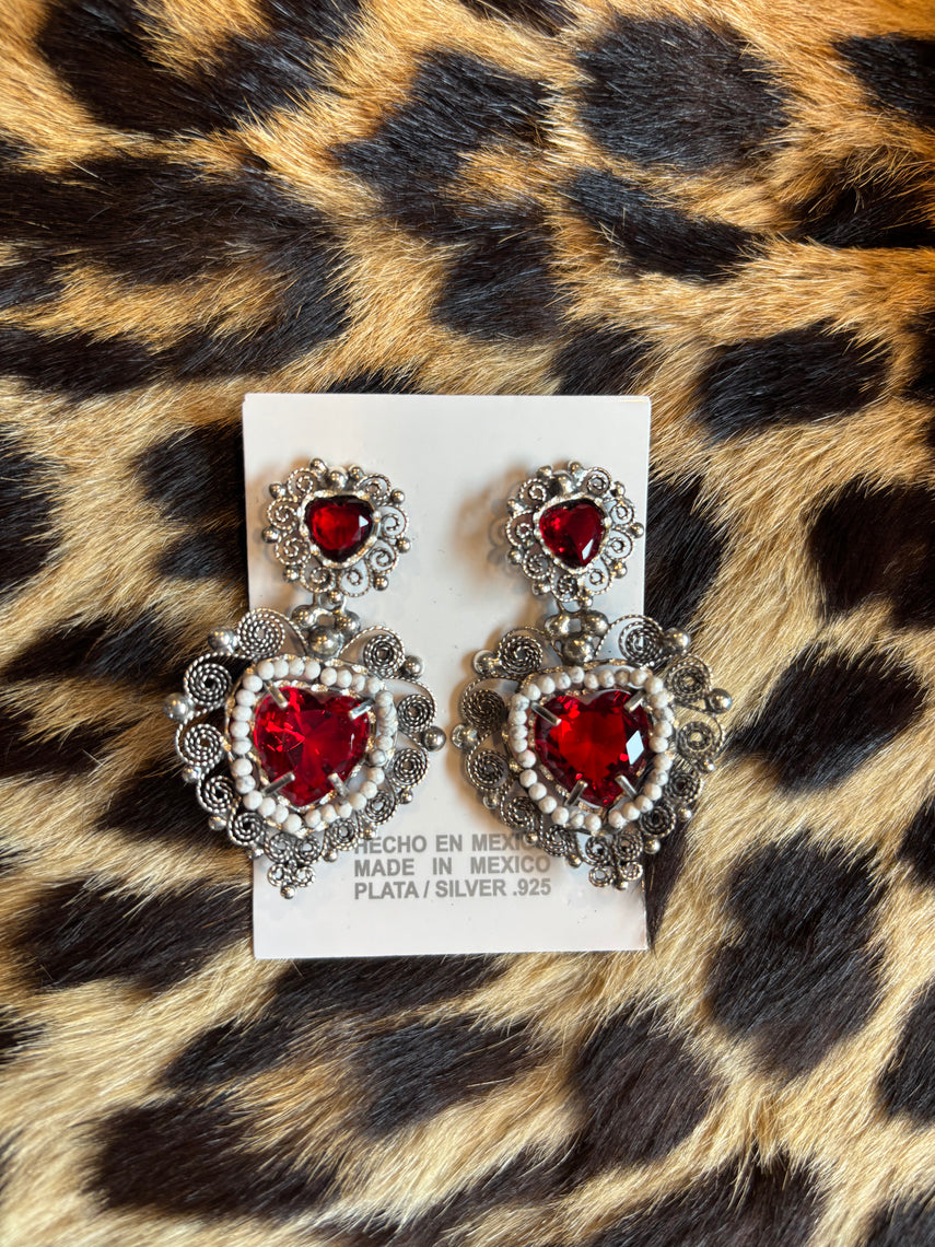 Earring Filigrana con perla y circionia roja, plata .925.