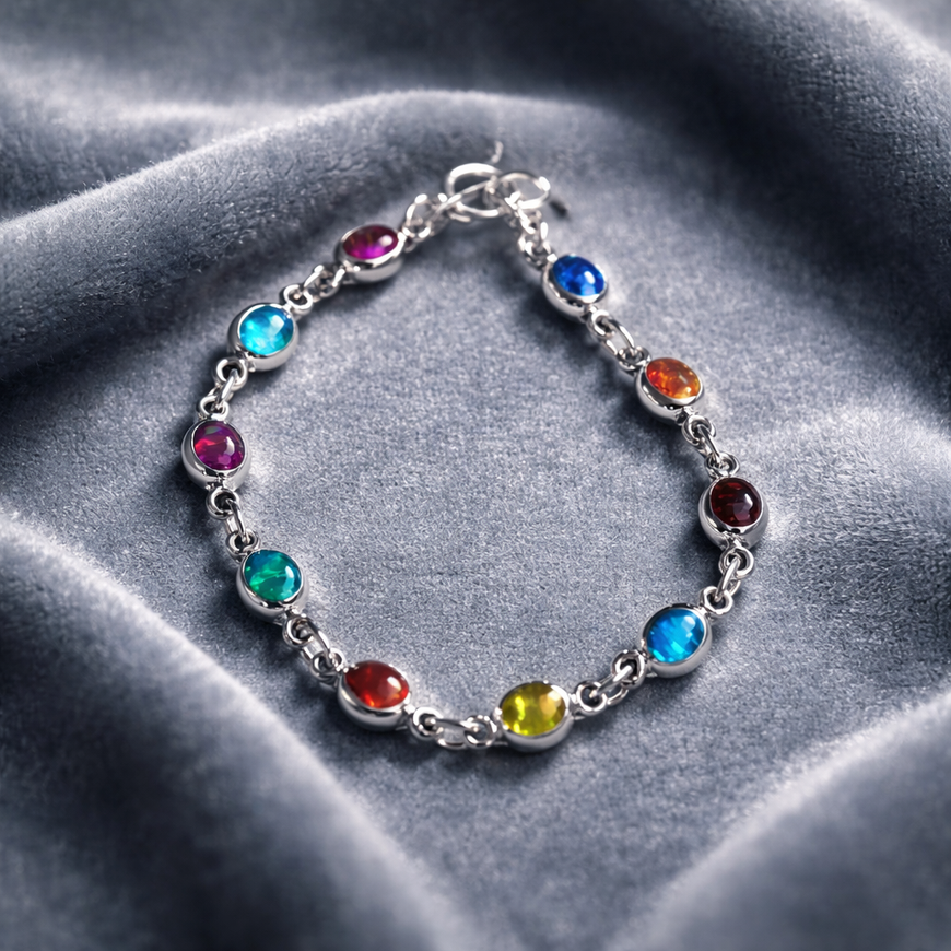 Pulsera de piedra natural multi color, silver.925
