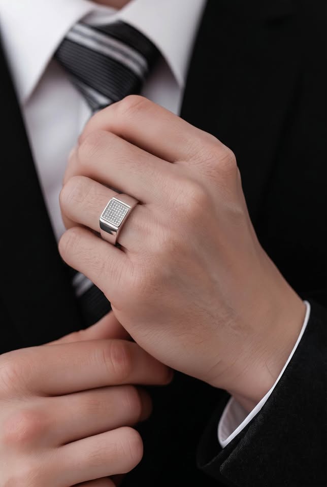 Men's Silver Ring With Pave Top