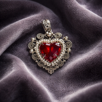 Dije Filigrana con perla y Circionia roja, plata .925