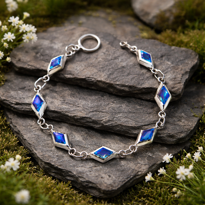 Pulsera de piedra natural opal azul, Plata.925
