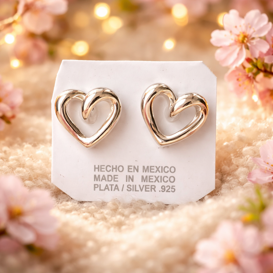 Arete corazón electroformado plata .925/ Earring heart shaped electroformed silver .925