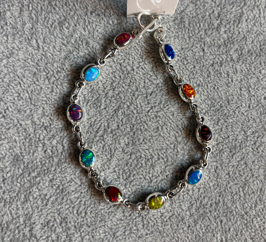 Pulsera de piedra natural multi color, silver.925