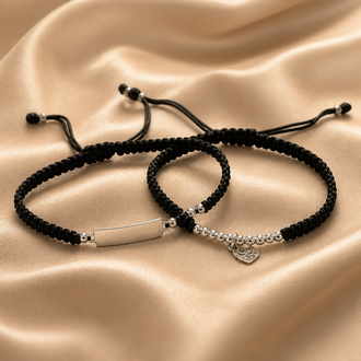 PULSERA PARA PAREJA DE HILO AJUSTABLE, ELIGEN COLOR ROJO O NEGRO, PLATA .925