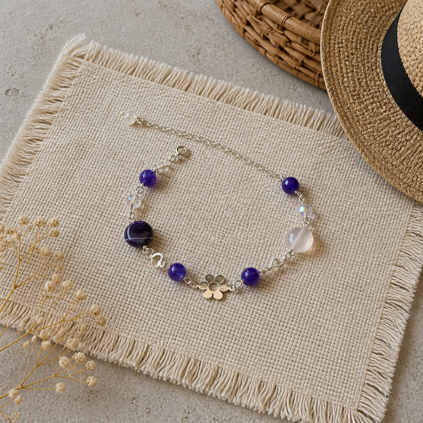 PULSERA AGATHA, ELIGEN COLOR AZUL, CAFE, MORADO, FIUSHA, ROSA, PLATA .925