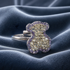 ANILLO DE OSO CON CRISTALES AJUSTABLE, ELIGEN COLOR BLANCO, ROSA, MORADO, PLATA .925
