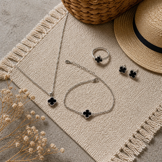 Juego VC Aretes, pulsera, collar 50CM y anillo medidas 6 y 9
