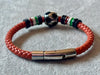 Pulsera mundial de piel and stainless steel color Navy Blue(3), Red (9) Dark Brown/Black (20) Orange (1)