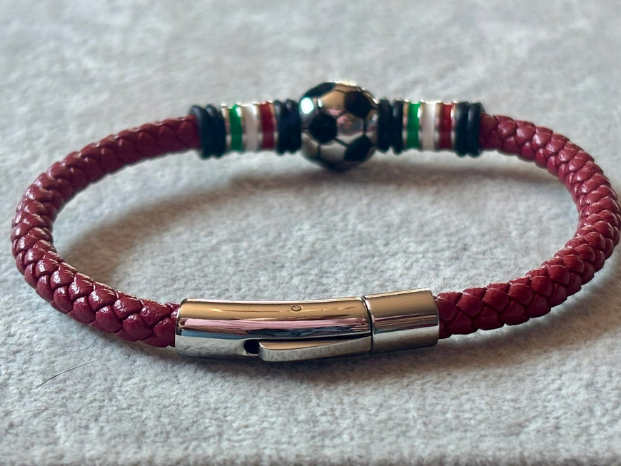 Pulsera mundial de piel and stainless steel color Navy Blue(3), Red (9) Dark Brown/Black (20) Orange (1)