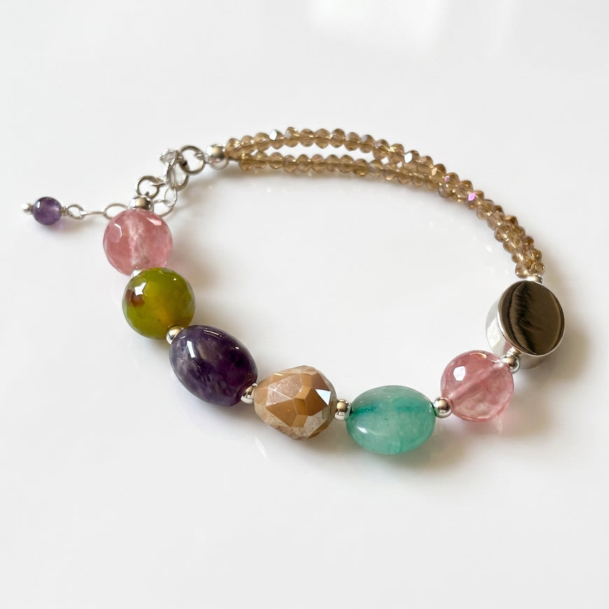 Pulsera con piedras naturales color negro, roja, verde, naranja, amtista, multicolor. Plata .925