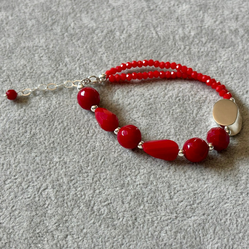 Pulsera con piedras naturales color negro, roja, verde, naranja, amtista, multicolor. Plata .925