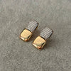 ARETE DOBLE CUADRO LISO Y CIRCONIA, COLOR PLATA O DORADO, PLATA .925