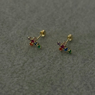 BROQUEL DE CRUZ CON CIRCONIA MULTICOLOR, ORO 10K