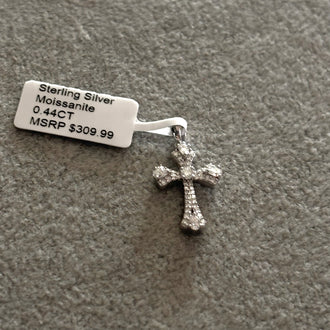 Sterling silver cross pendant with moissanite stones 0.44CT