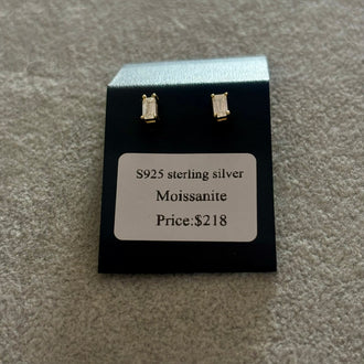 Sterling silver stud earrings with square-cut moissanite stones 1.0CT, certificate available