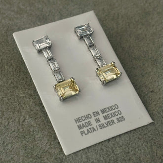 Arretes Cuadrado color Blanco y Amarillo, Plata .925