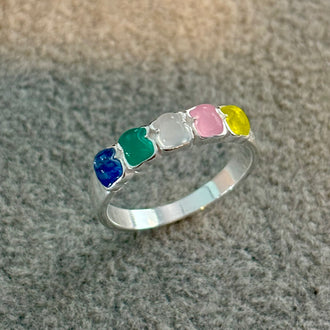Anillo con ositos de multicolor, Talla 6,7,8, Plata .925