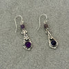 Arretes de dangle con piedra natural Amatisa color morada, Plata .925