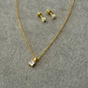 Set de Arrete y Collar con Dije circonia cuadrada, 45cm y bano de oro, Plata .925