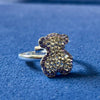 ANILLO DE OSO CON CRISTALES AJUSTABLE, ELIGEN COLOR BLANCO, ROSA, MORADO, PLATA .925