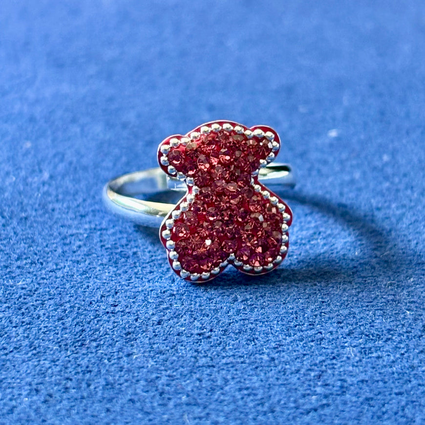 ANILLO DE OSO CON CRISTALES AJUSTABLE, ELIGEN COLOR BLANCO, ROSA, MORADO, PLATA .925