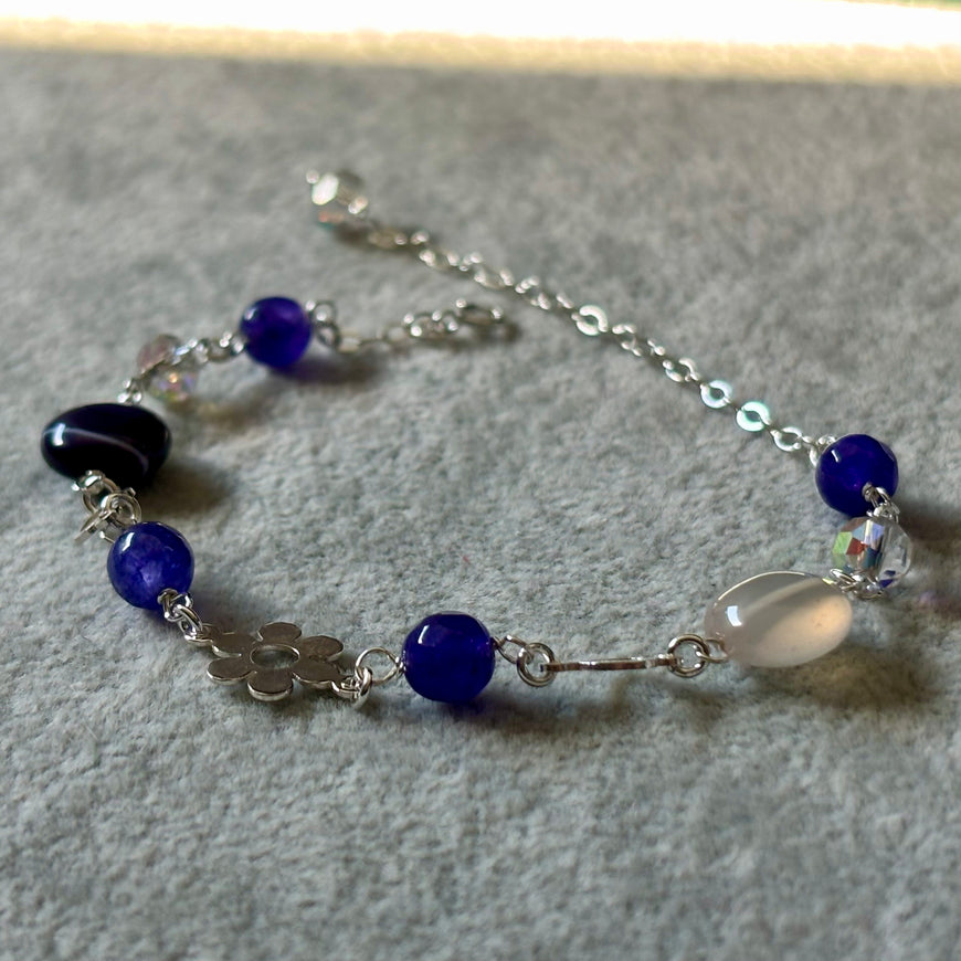 PULSERA AGATHA, ELIGEN COLOR AZUL, CAFE, MORADO, FIUSHA, ROSA, PLATA .925