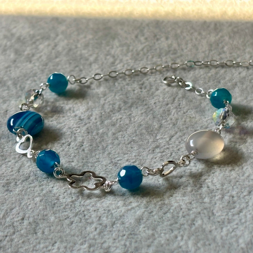 PULSERA AGATHA, ELIGEN COLOR AZUL, CAFE, MORADO, FIUSHA, ROSA, PLATA .925
