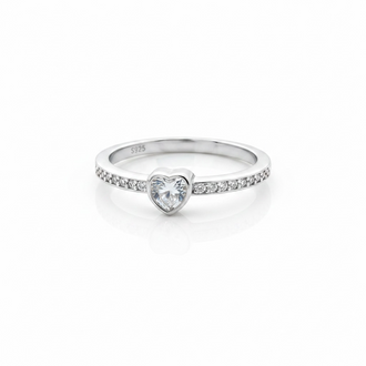 ANILLO PLATA DISENO CORAZON AZUL O BLANCO