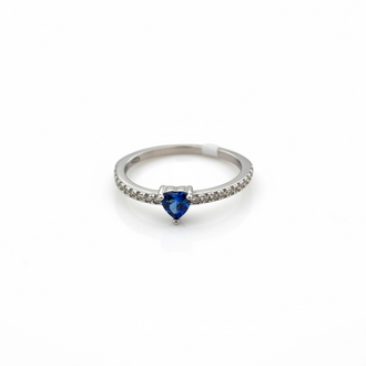 ANILLO PLATA DISENO CORAZON AZUL O BLANCO