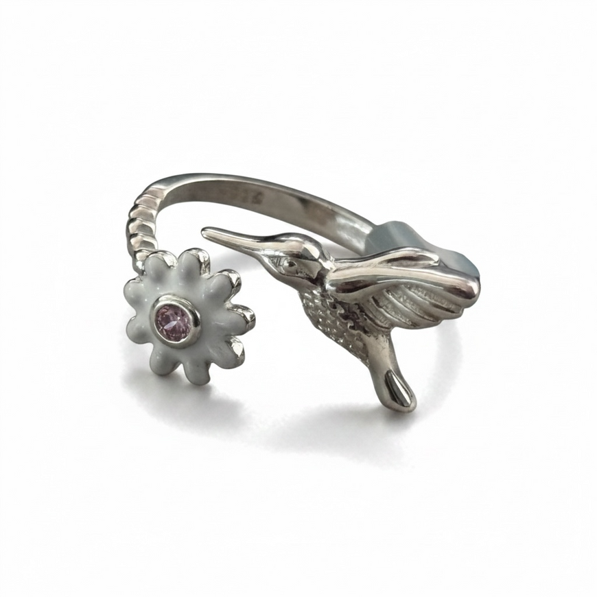 ANILLO AJUSTABLE DE COLIBRE CON FLOR