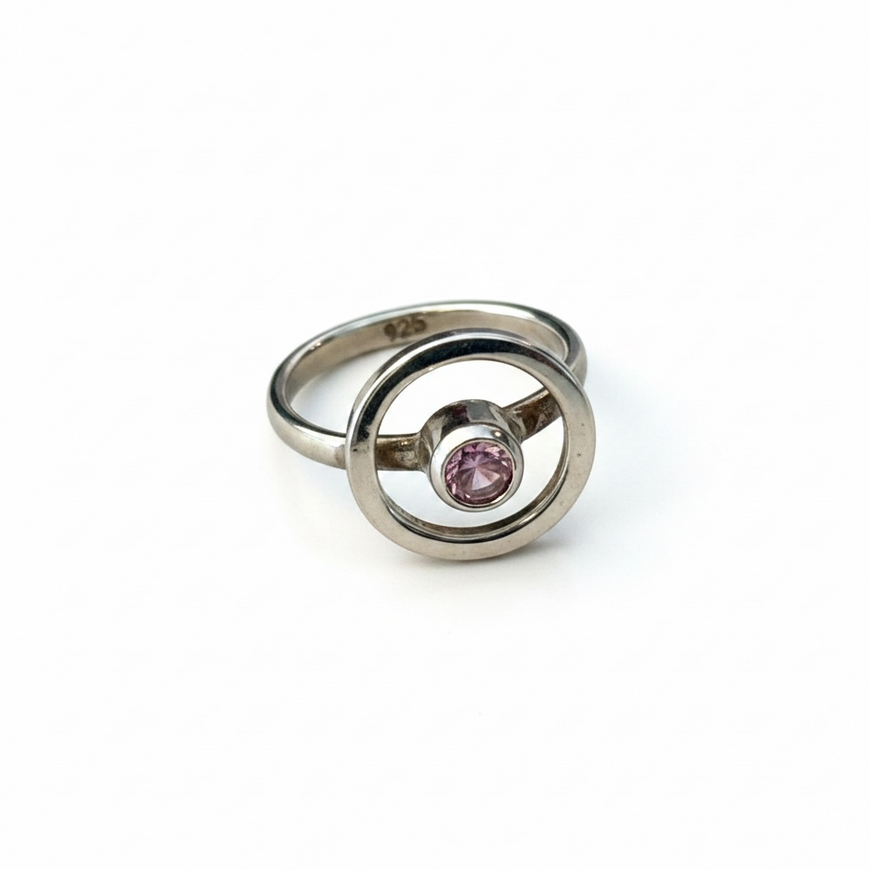 Anillo para el pie en plata .925 con piedra rosa Talla 4.5