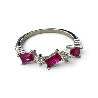 Anillo con 3 Zirconia Rosa, Plata .925, Talla 8