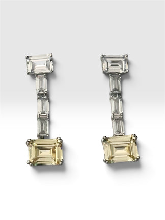 Arretes Cuadrado color Blanco y Amarillo, Plata .925