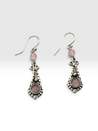 Arretes de dangle con piedra natural Quartz color rosa, Plata .925