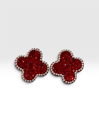 Arretes de Trebol con Zirconia en color Blanco, Negro, Rojo, o Azul, Plata .925